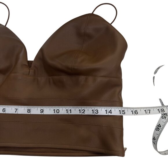 Brown Faux Leather Crop Top With Spaghetti Straps - Size M By Versona - Picture 5 of 11